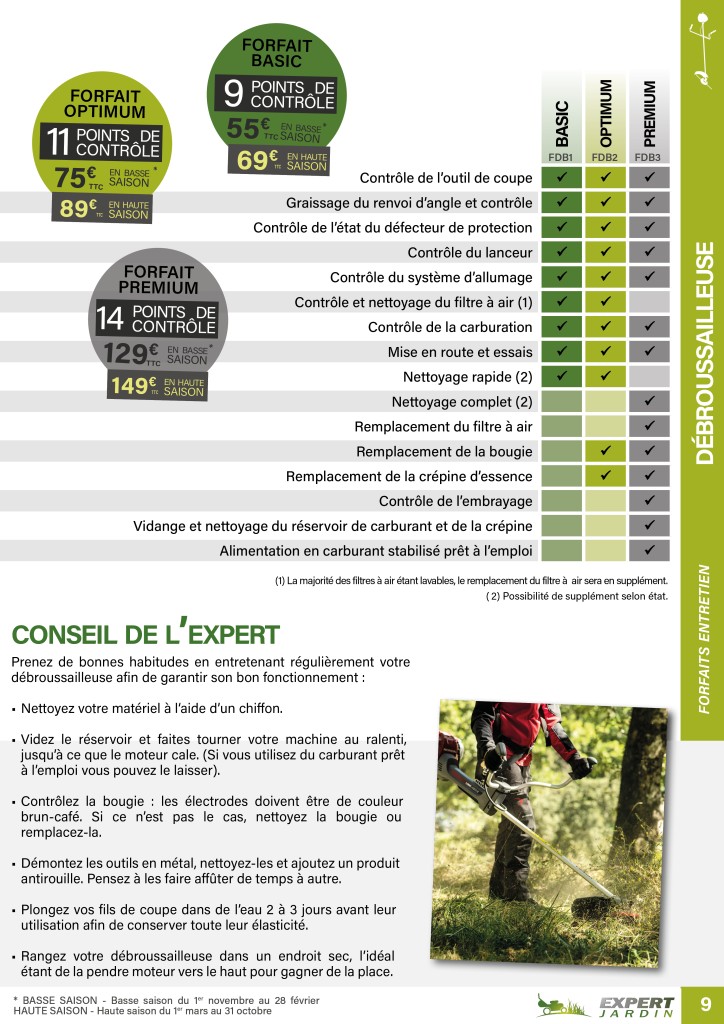 Forfaits entretiens débroussailleuse - Expert Jardin - Vente et Réparation de Matériels Espaces Verts